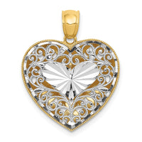 Load image into Gallery viewer, 14K Two-tone Polished Reversible Diamond-cut Filigree Heart Pendant
