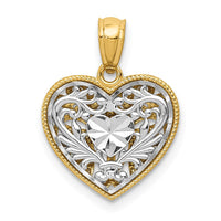 Load image into Gallery viewer, 14K Two-tone Polished Diamond-cut Reversible Heart Pendant
