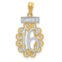 Load image into Gallery viewer, 14k w/Rhodium Filigree SWEET 16 Pendant
