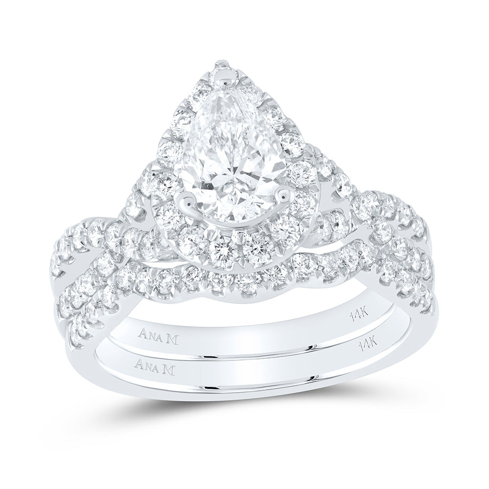 2 CTW-DIA ANA M 1CT-CPEAR BRIDAL SET 1 HALO