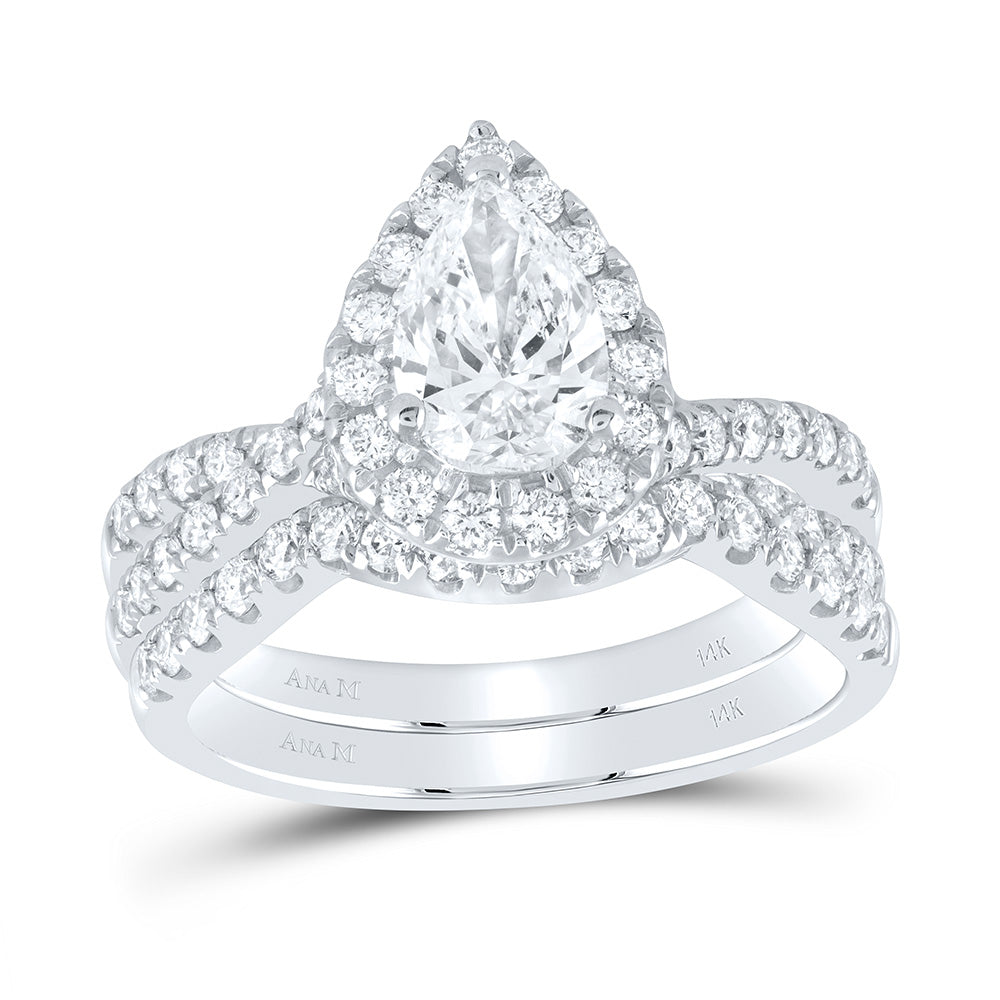 2 CTW-DIA ANA M 1CT-CPEAR BRIDAL SET 1 HALO