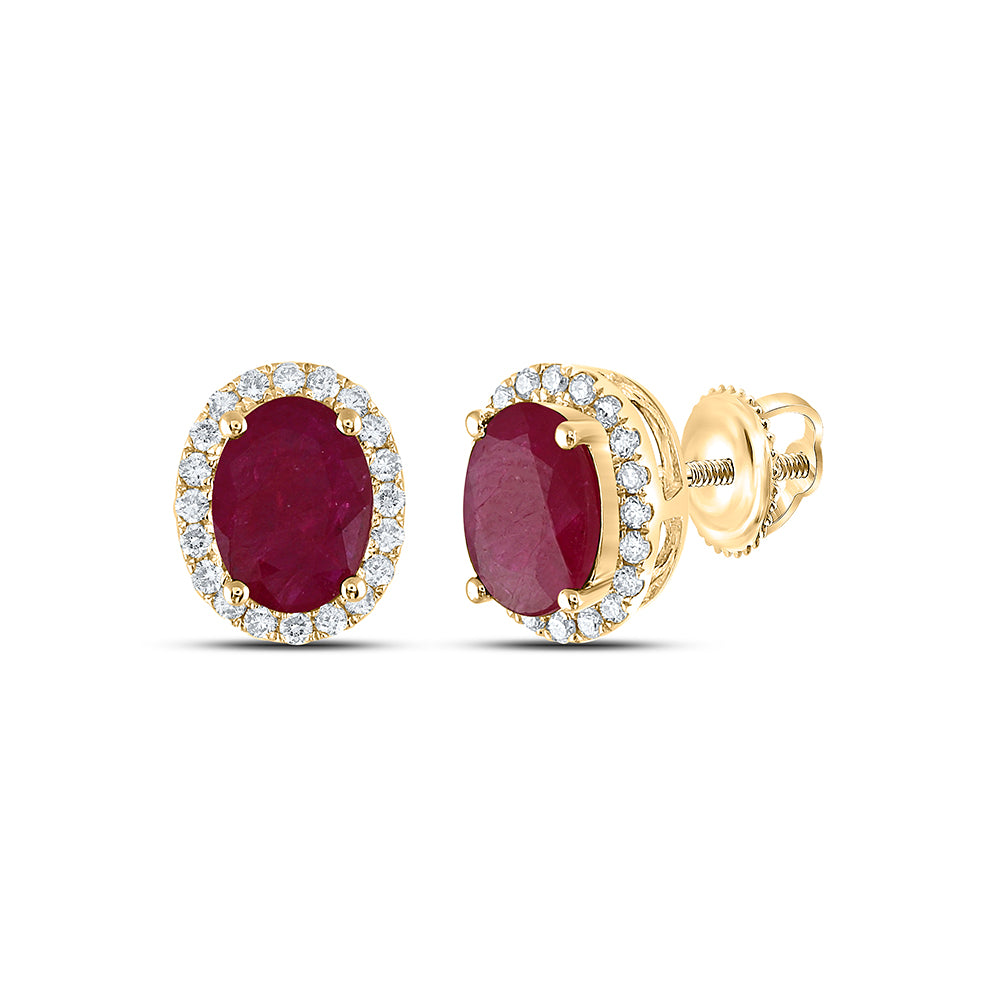 1/5CTW-DIA ANA M 7X5MM-RUBY NAT GEM OVAL EARRING