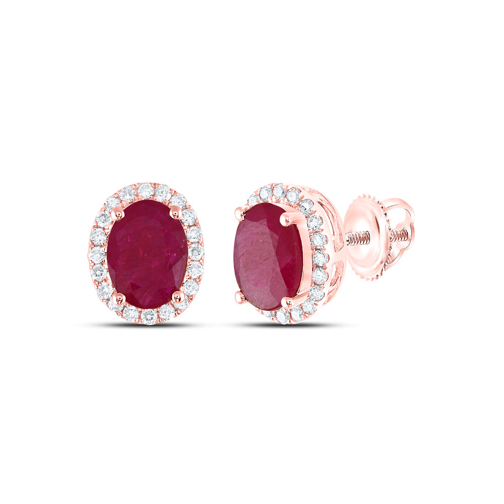 1/5CTW-DIA ANA M 7X5MM-RUBY NAT GEM OVAL EARRING
