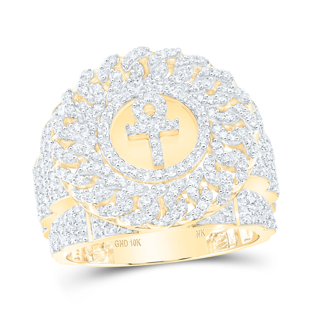2 CTW-DIA NK ANKH WITH CUBAIN MENS RING