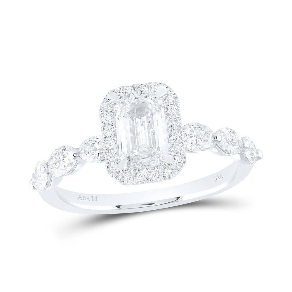 1 7/8CTW-DIA ANA M 1CT-EME SINGLE HALO  ENGAGEMENT RING