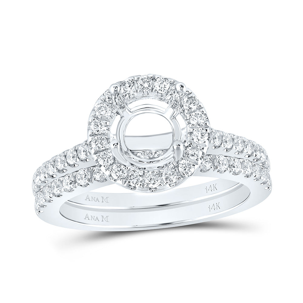 5/8CTW-DIA ANA M 1 1/2CT-CRD SEMI-MOUNT SINGLE HALO BRIDAL SET