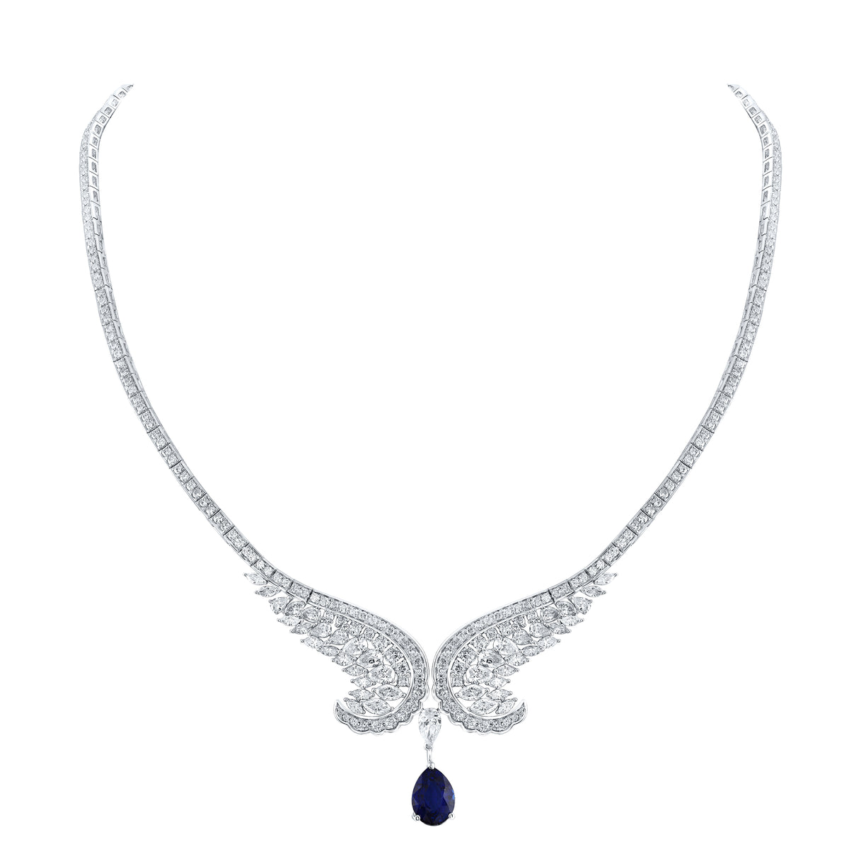 12 1/2CTW-DIA ANA M 11X8MM-CT-BLUE SAP NECK (17 INCH)