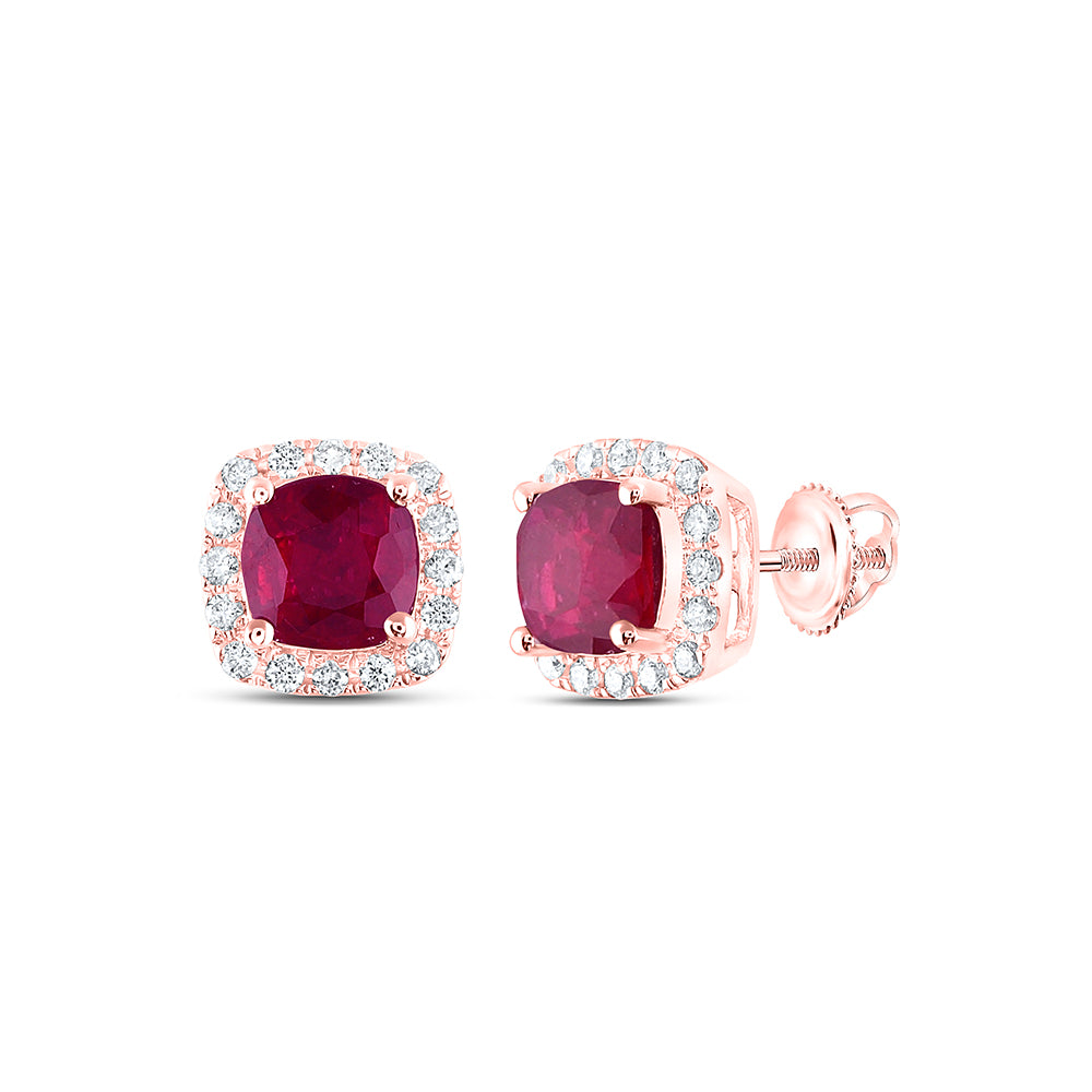 1/6CTW-DIA ANA M 5 MM-RUBY NAT GEM CUSHION EARRING