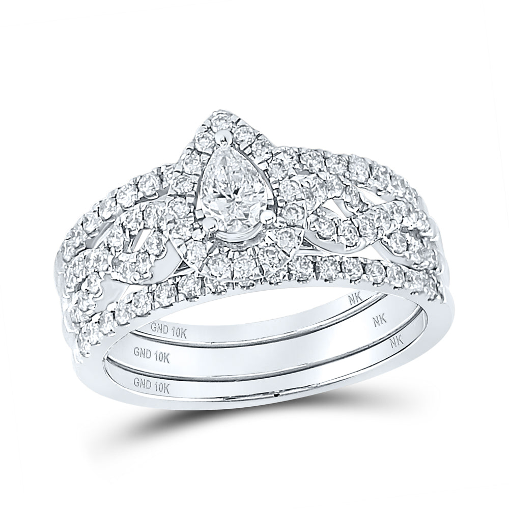 7/8CTW-DIA NK 1/4CT-CPEAR BRIDAL SET SINGLE HALO