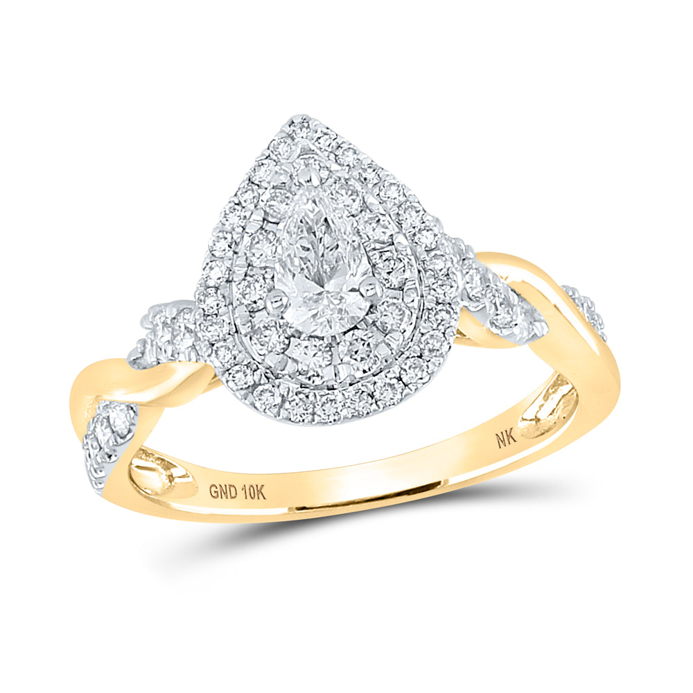 1CT-DIA NK 1/3CT-CPEAR DOUBLE HALO ENGAGEMENT RING
