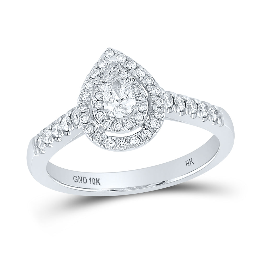 1/2CT-DIA NK 1/5CT-CPEAR DOUBLE HALO  ENGAGEMENT RING