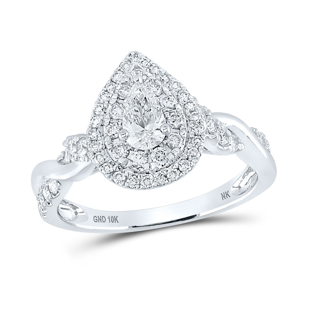 1CT-DIA NK 1/3CT-CPEAR DOUBLE HALO ENGAGEMENT RING