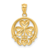 Load image into Gallery viewer, 14k Rhodium-plated Shamrock and Claddagh Pendant
