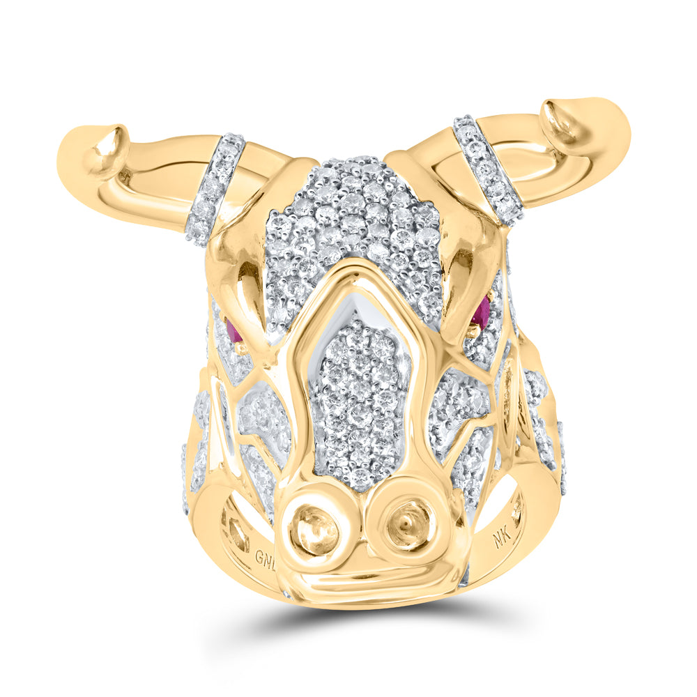 3 1/3CTW-DIA NK 1/5CT-RUBY BULL MENS RING