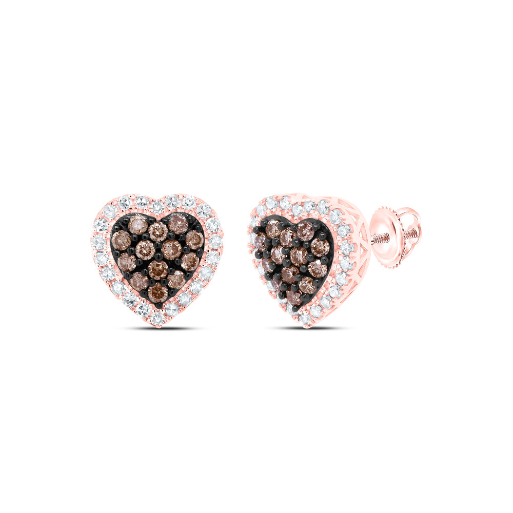 3/4CTW-DIA CN COGNAC HEART EARRING