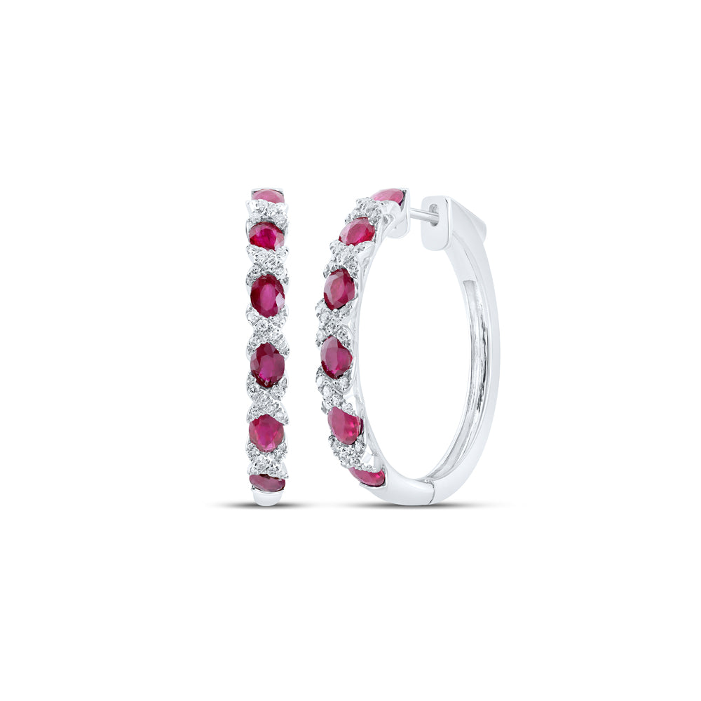 1/3CTW-DIA ANA M 2 3/4CT-RUBY HOOPS EARRING