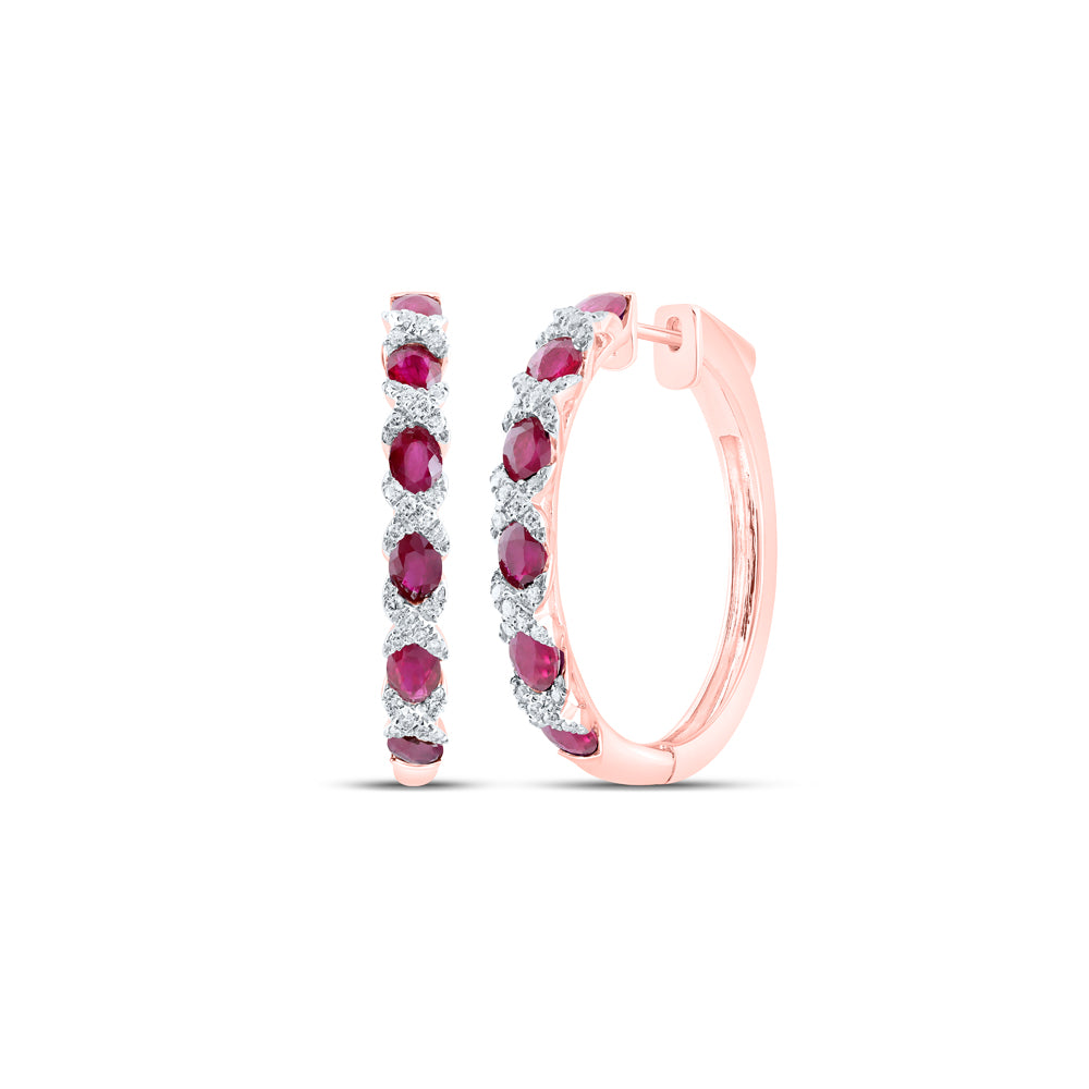 1/3CTW-DIA ANA M 2 3/4CT-RUBY HOOPS EARRING