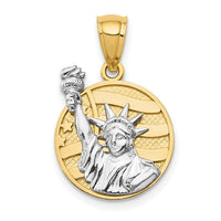 Load image into Gallery viewer, 14k Two-tone Lady Liberty on American Flag Disk Pendant
