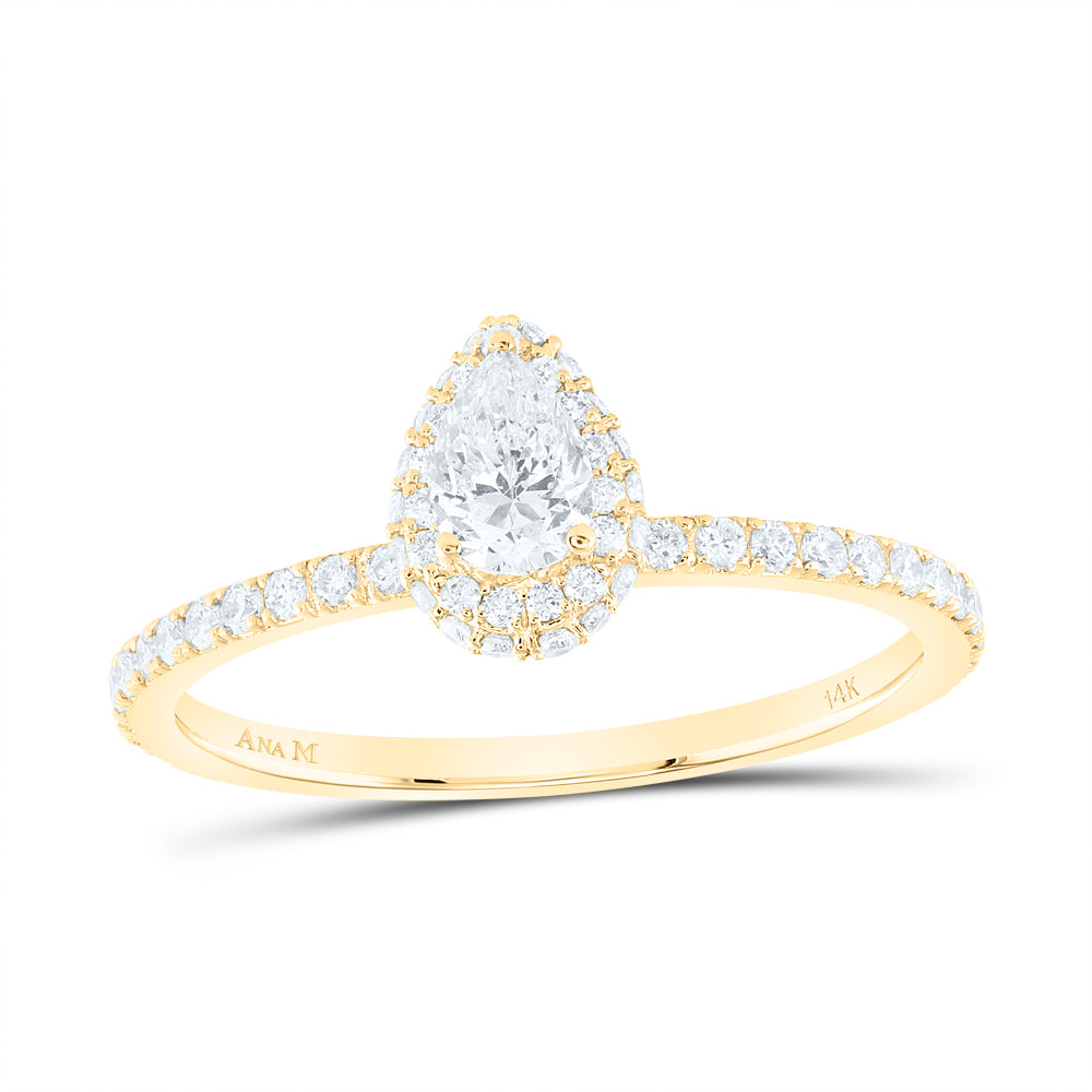 5/8CTW-DIA ANA M 1/3CT-CPEAR ENGAGEMENT SINGLE HALO RING