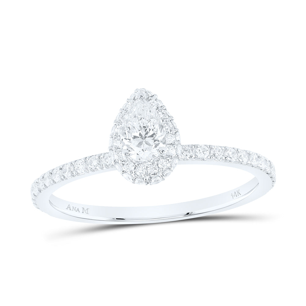 5/8CTW-DIA ANA M 1/3CT-CPEAR SINGLE HALO ENGAGEMENT RING