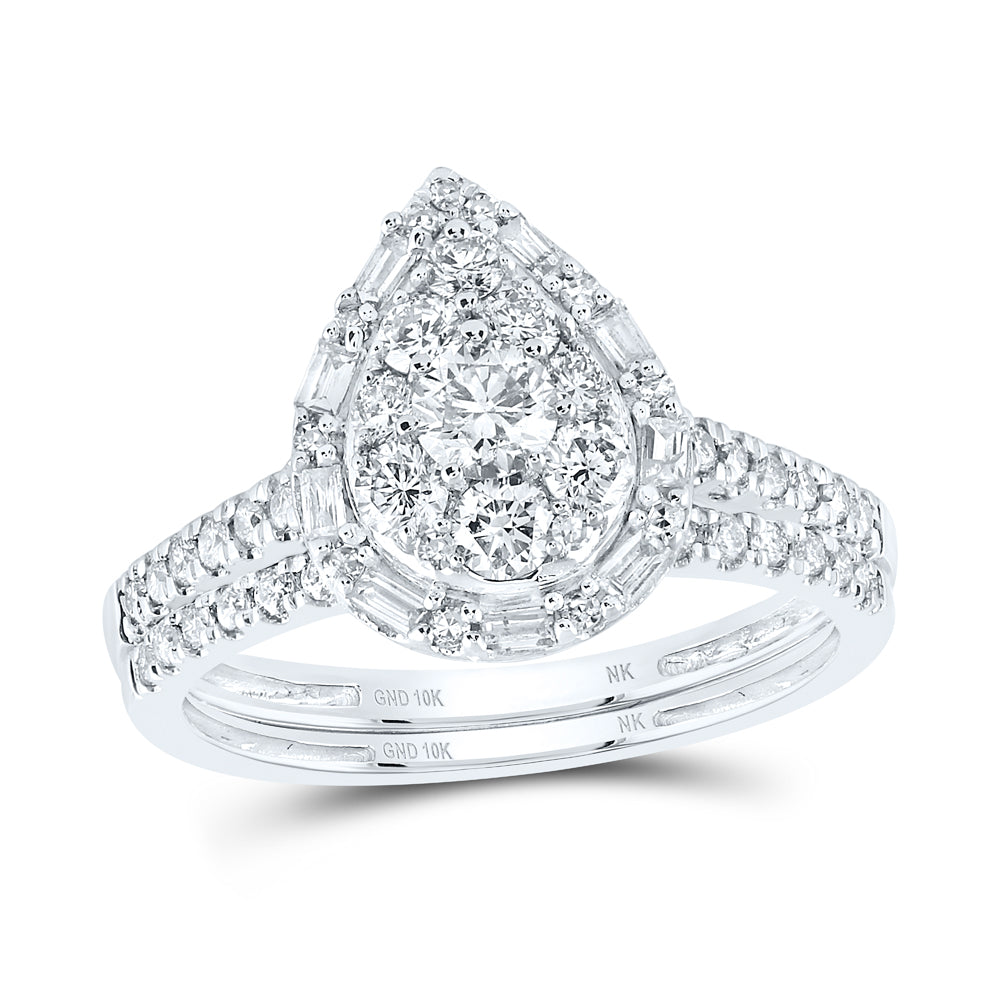 1CTW-DIA NK 1/5CT-CRD DUOBLE HALO BRIDAL SET