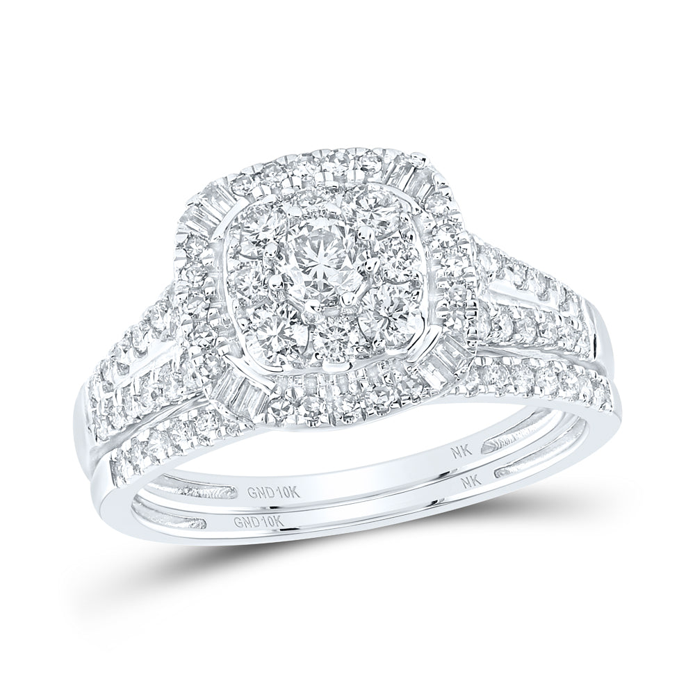 1CTW-DIA NK 1/5CT-CRD DUOBLE HALO BRIDAL SET