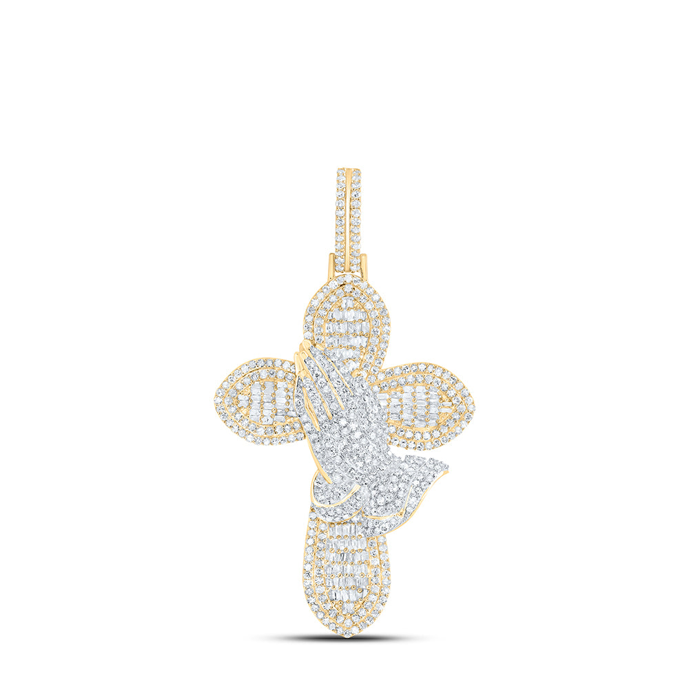 2 3/4CTW-DIA NK ?PRAYING HANDS CROSS? MENS CHARM