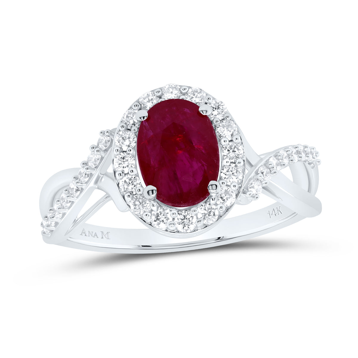 3/8CTW-DIA ANA M 8X6MM RUBY-OVAL NAT GEM RING