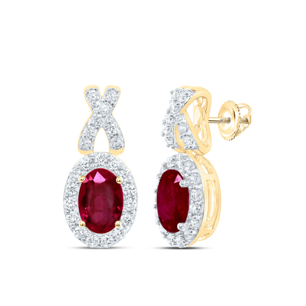 3/8CTW-DIA ANA M 6X4MM OVAL-RUBY NAT GEM EARRING