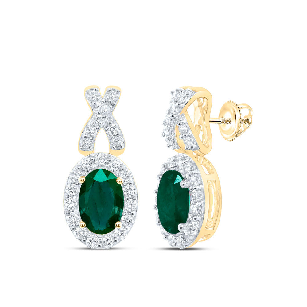 3/8CTW-DIA ANA M 6X4MM OVAL-EME NAT GEM EARRING