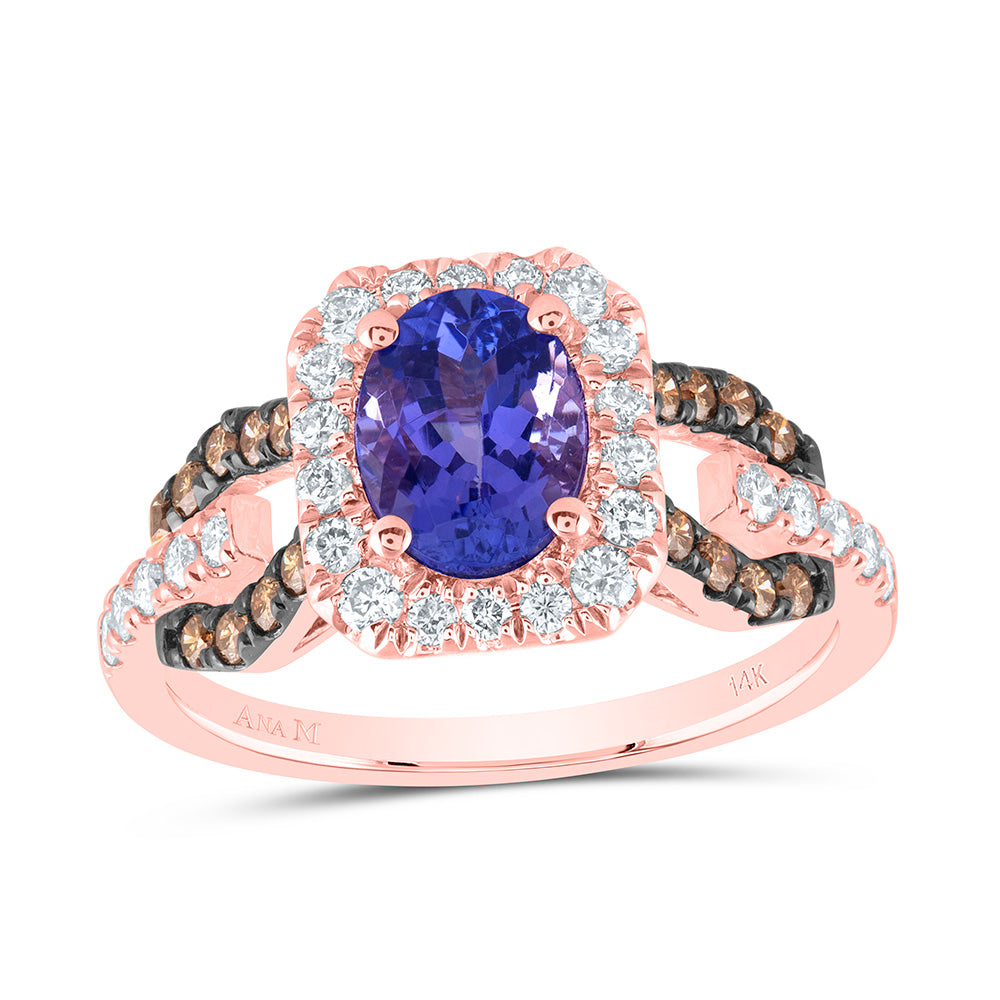 3/4CTW-DIA ANA M 8X6MM-TANZ OV NATURAL GEM RING