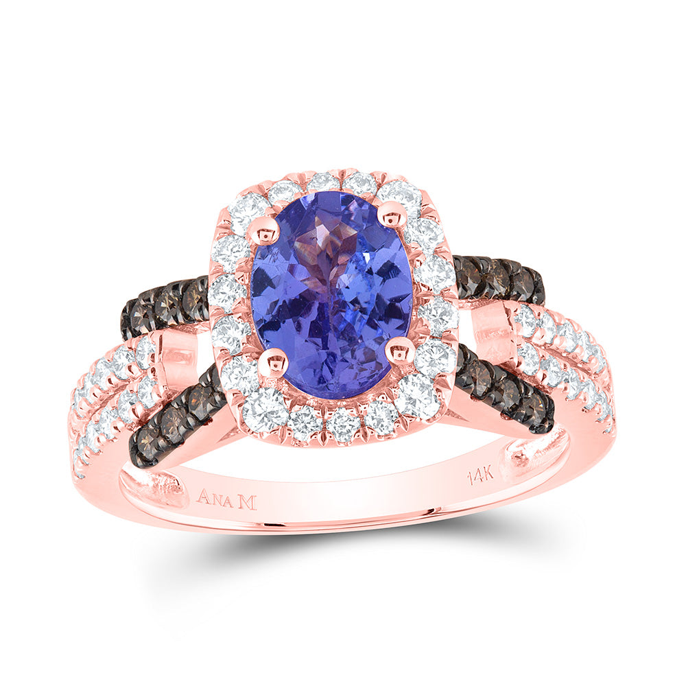 3/4CTW-DIA ANA M 8X6MM-TANZ OV NATURAL GEM RING