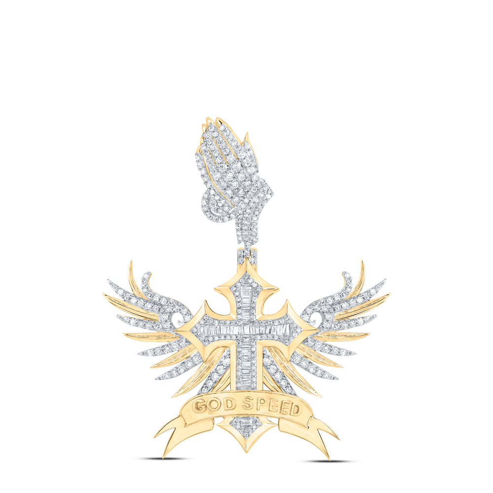 1 7/8CTW-DIA NK GOD SPEED WINGED MENS CROSS CHARM