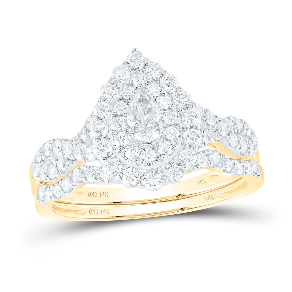 1CTW-DIA NKE 1/5CT-CPEAR BRIDAL SET DOUBLE HALO