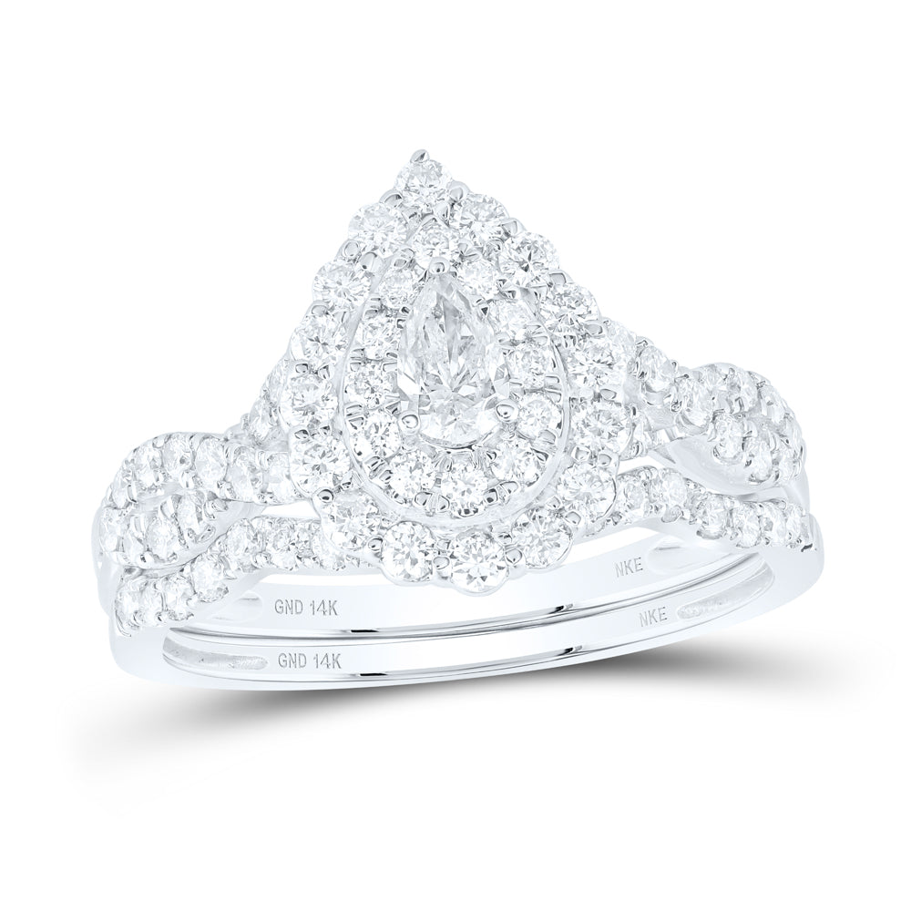 1CTW-DIA NKE 1/5CT-CPEAR BRIDAL SET DOUBLE HALO