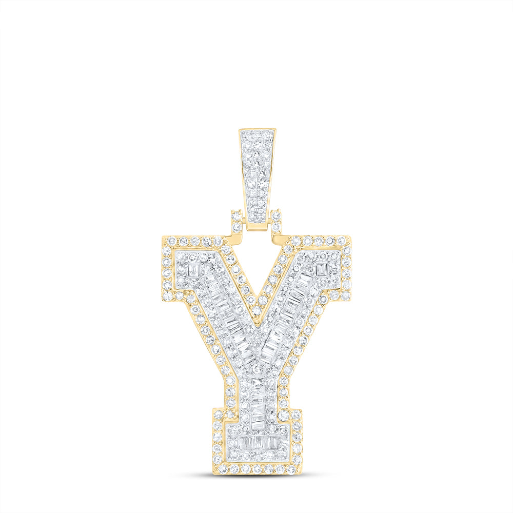 7/8CTW-DIA NK INITIAL "Y" MENS PENDANT