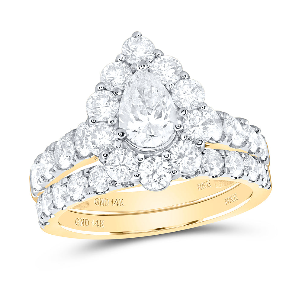 3CTW-DIA NKE 3/4CT-CPEAR BRIDAL SET SINGLE HALO NICOLE'S DREAM COLLECTION