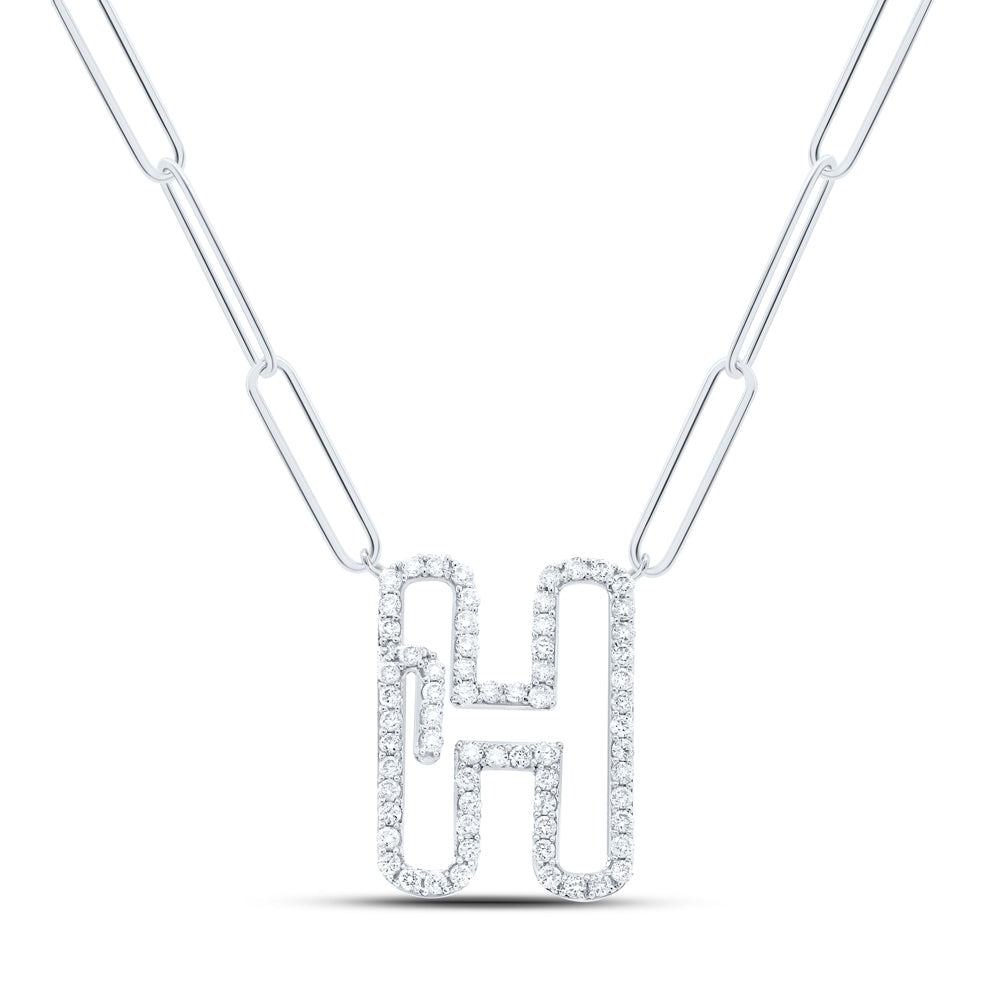 3/8CTW-DIA NK INITIAL "H"  NECKLACE - 18 INCH