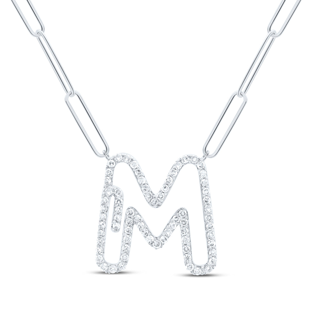 3/8CTW-DIA NK INITIAL "M"  NECKLACE - 18 INCH