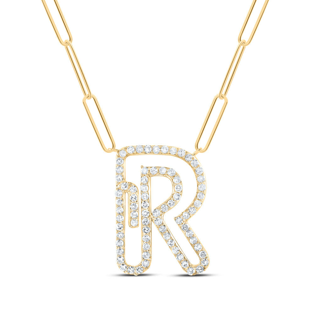 3/8CTW-DIA NK INITIAL "R"  NECKLACE - 18 INCH