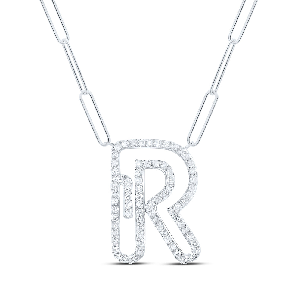 3/8CTW-DIA NK INITIAL "R"  NECKLACE - 18 INCH