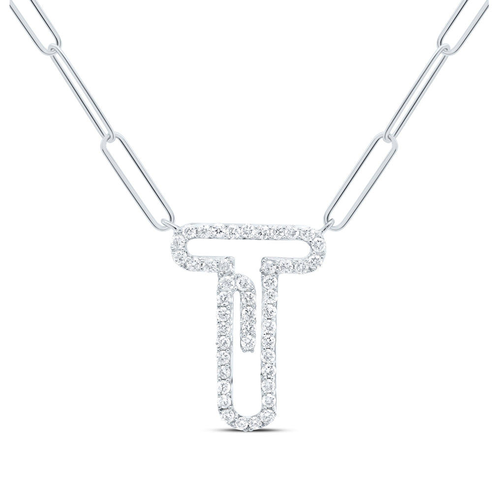 1/3CTW-DIA NK INITIAL "T"  NECKLACE - 18 INCH