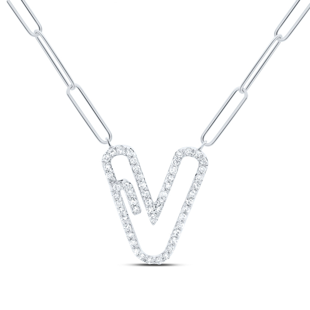 1/4CTW-DIA NK INITIAL "V"  NECKLACE - 18 INCH