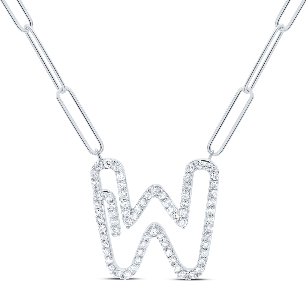 3/8CTW-DIA NK INITIAL "W"  NECKLACE - 18 INCH