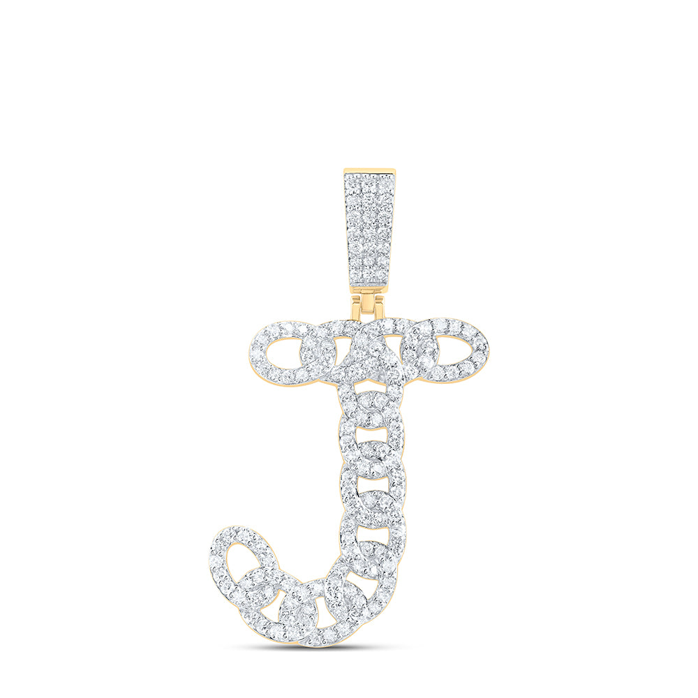 1CTW-DIA NK CUBAN  INITIAL "J" MENS PENDANT