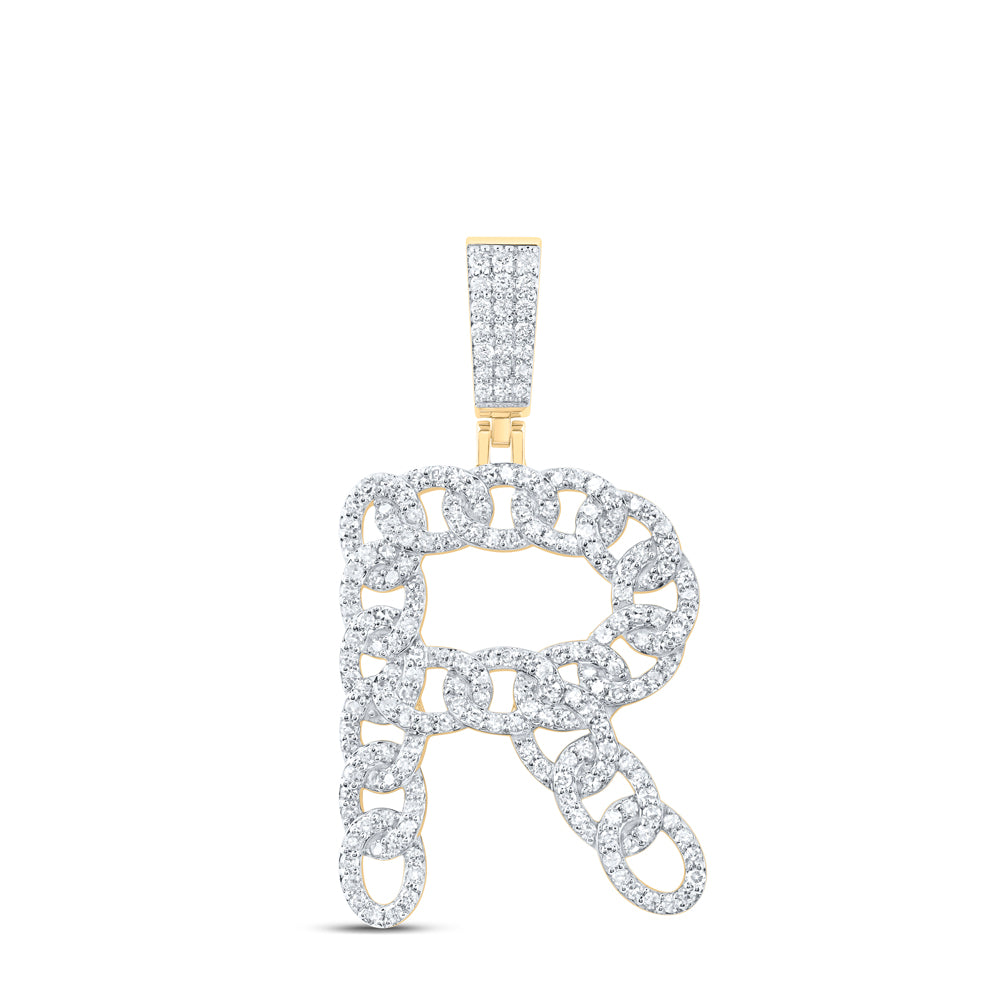 1CTW-DIA NK CUBAN INITIAL "R" MENS PENDANT