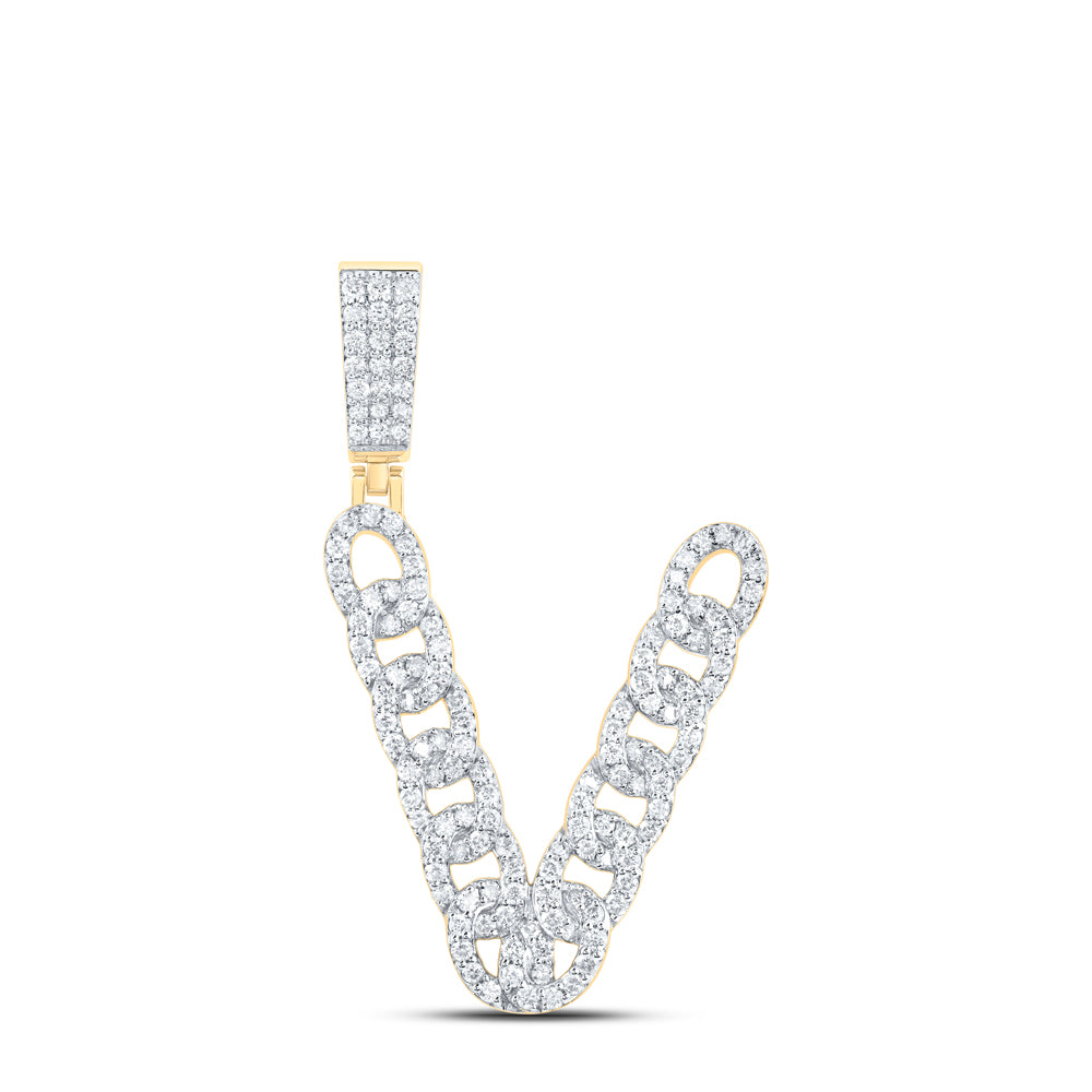 1CTW-DIA NK CUBAN INITIAL "V" MENS PENDANT