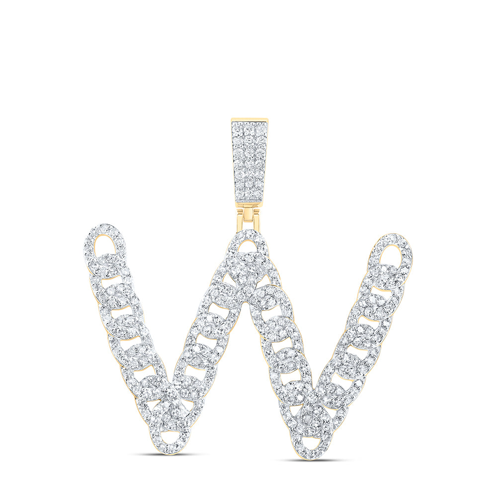 1 1/3CTW-DIA NK CUBAN INITIAL "W" MENS PENDANT