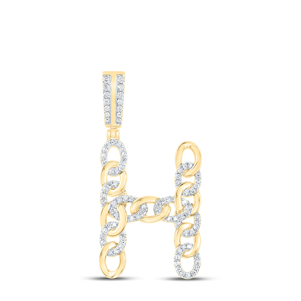 1/2CTW-DIA NK CUBAN INITIAL "H" MENS PENDANT