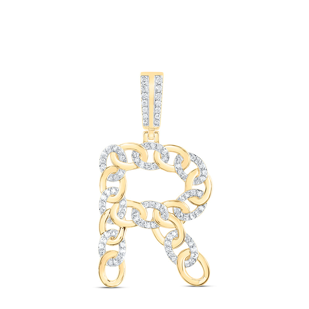 1/2CTW-DIA NK CUBAN INITIAL "R" MENS PENDANT